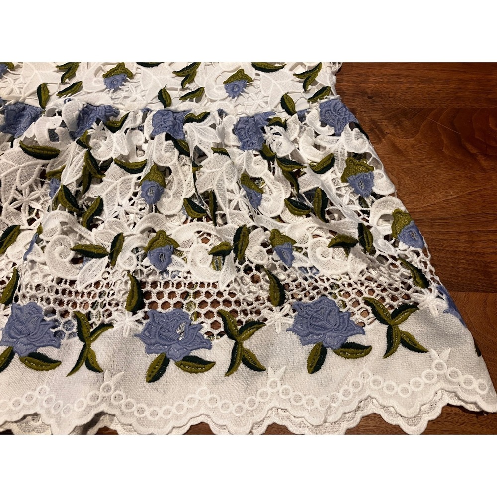 Just Me White Blue Floral Guipure Lace Tiered Midi Dress Womens Small Cottagec - Picture 5 of 12